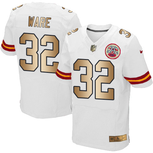Nike Chiefs #32 Spencer Ware White Men's Stitched NFL Elite Gold Jersey - Click Image to Close